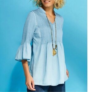 Soft Surroundings Adelaide Chambray Pintuck Top Size Medium